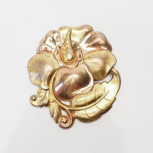 Vintage gilt sterling silver large flower hibiscus pin